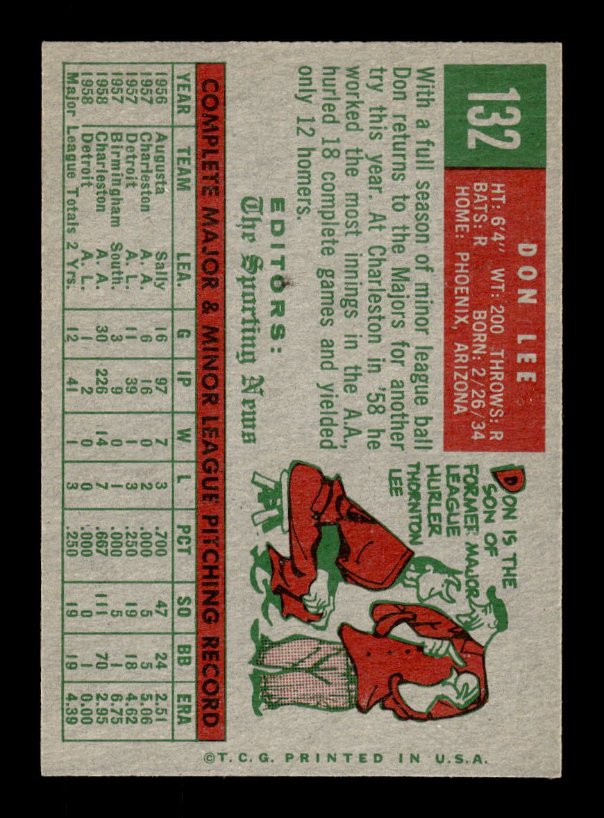 1959 Topps #132 Don Lee Detroit Tigers EXMT 10012957