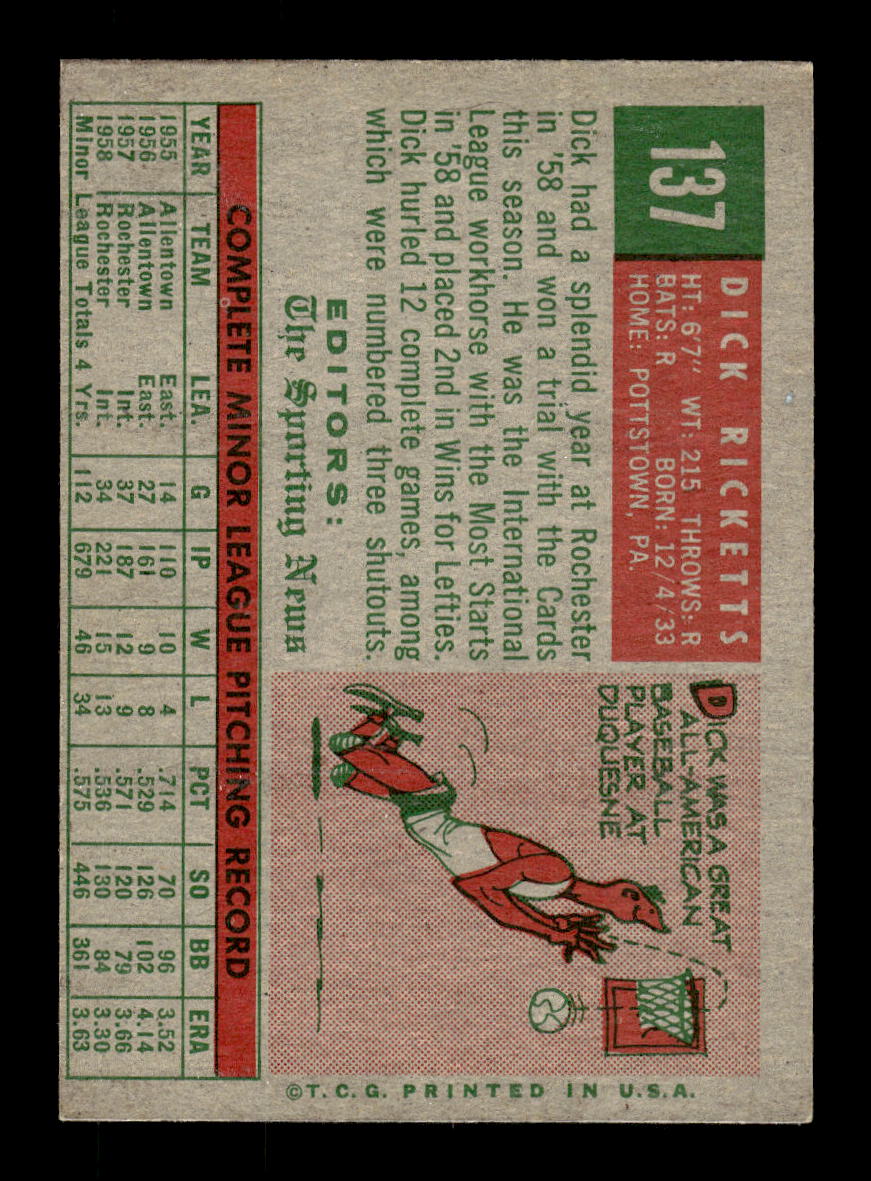 1959 Topps #137 Dick Ricketts St. Louis Cardinals EXMT 10012958
