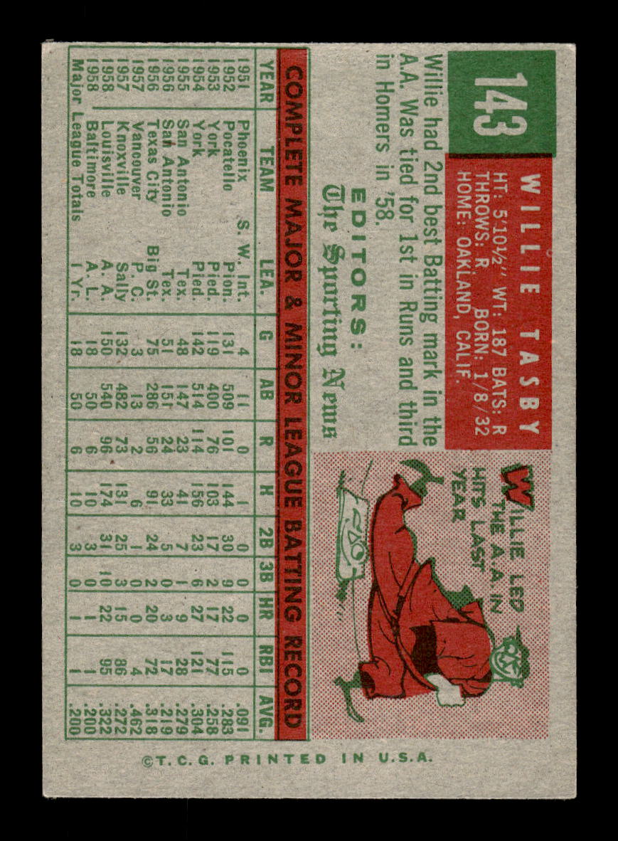 1959 Topps #143 Willie Tasby Baltimore Orioles EXMT 10012963