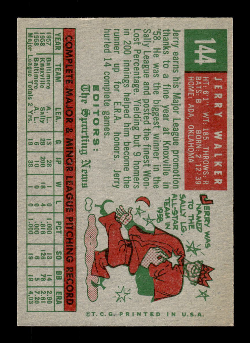 1959 Topps #144 Jerry Walker Baltimore Orioles EXMT 10012964