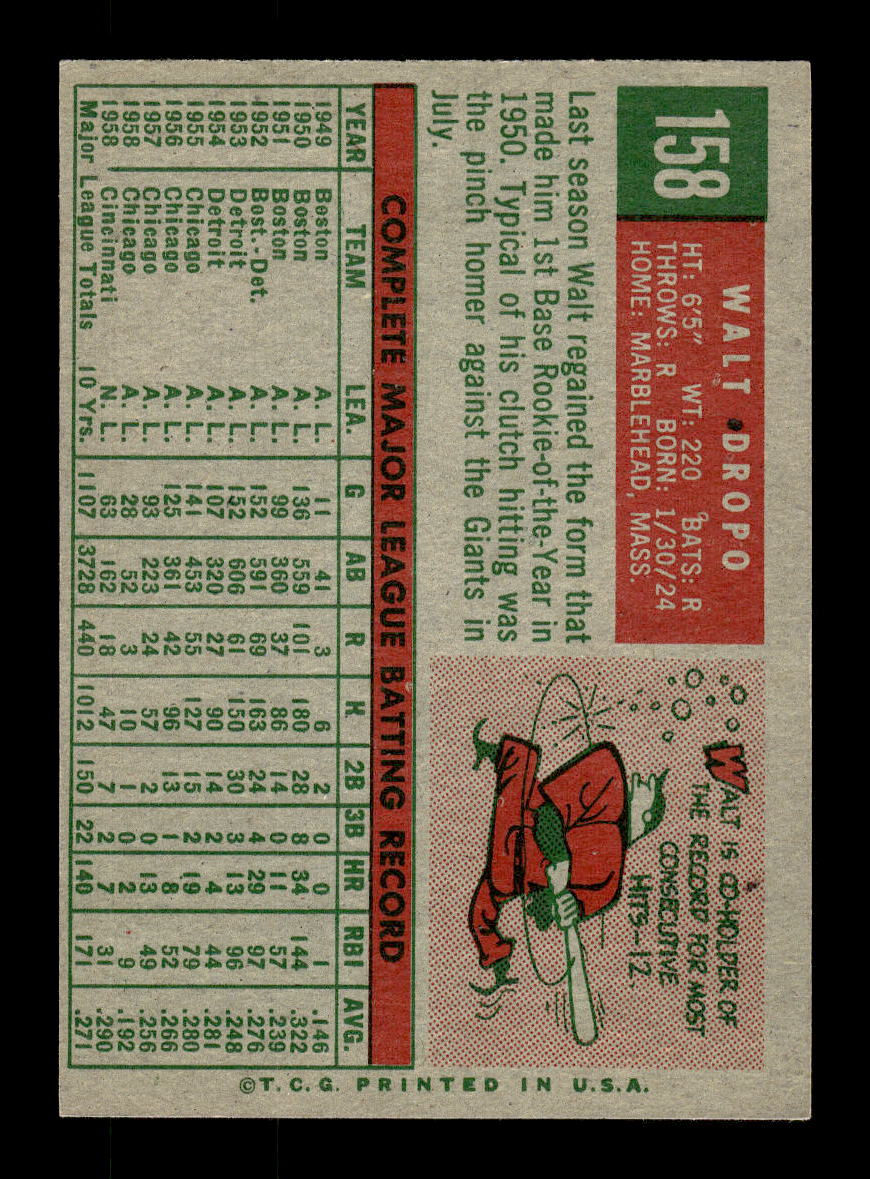 1959 Topps #158 Walt Dropo Cincinnati Redlegs EXMT 10012971