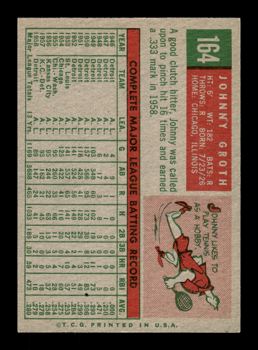1959 Topps #164 Johnny Groth Detroit Tigers EXMT 10012972