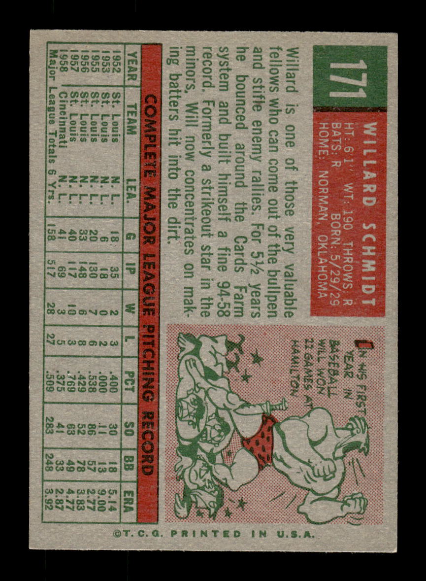 1959 Topps #171 Willard Schmidt Cincinnati Redlegs EXMT 10012974
