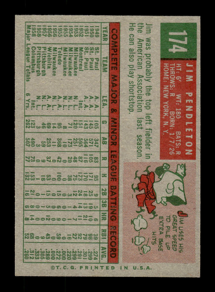 1959 Topps #174 Jim Pendleton Pittsburgh Pirates EXMT 10012975