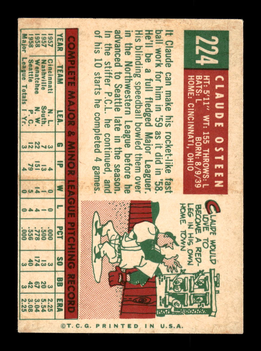 1959 Topps #224b Claude Osteen Cincinnati Redlegs EXMT 10012988