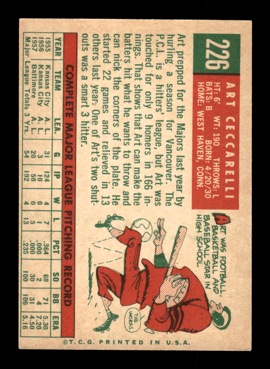1959 Topps #226b Art Ceccarelli Chicago Cubs EXMT 10012989