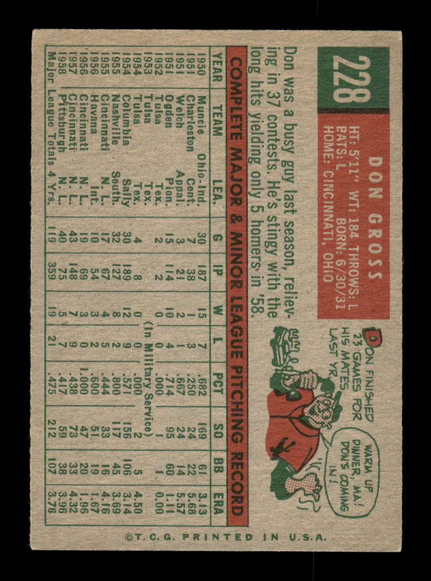 1959 Topps #228b Don Gross Pittsburgh Pirates EXMT 10012991