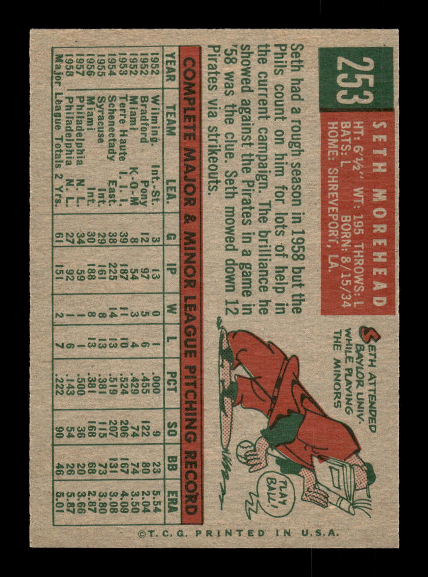 1959 Topps #253b Seth Morehead Philadelphia Phillies EXMT 10013001