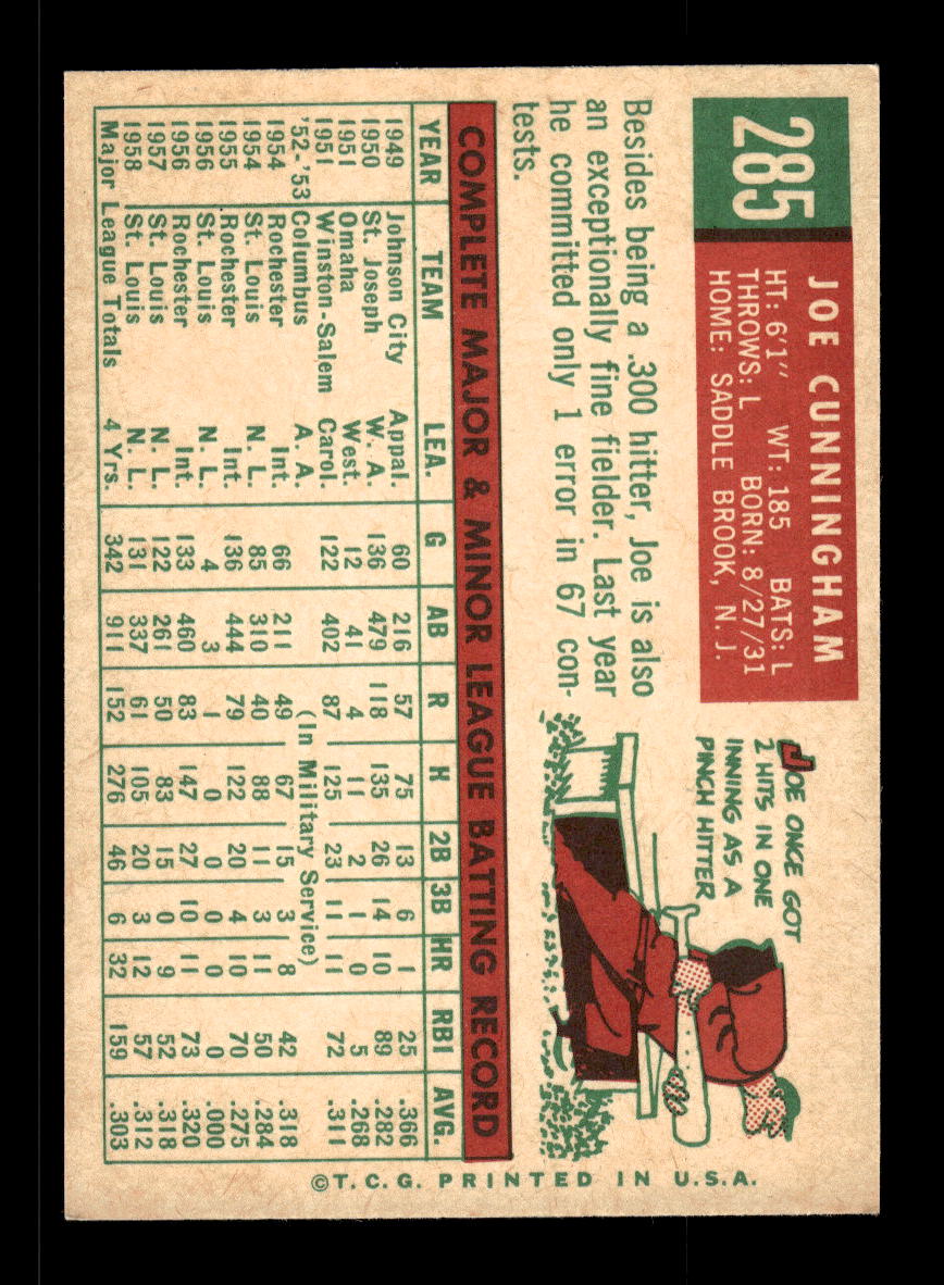 1959 Topps #285b Joe Cunningham St. Louis Cardinals EXMT 10013009