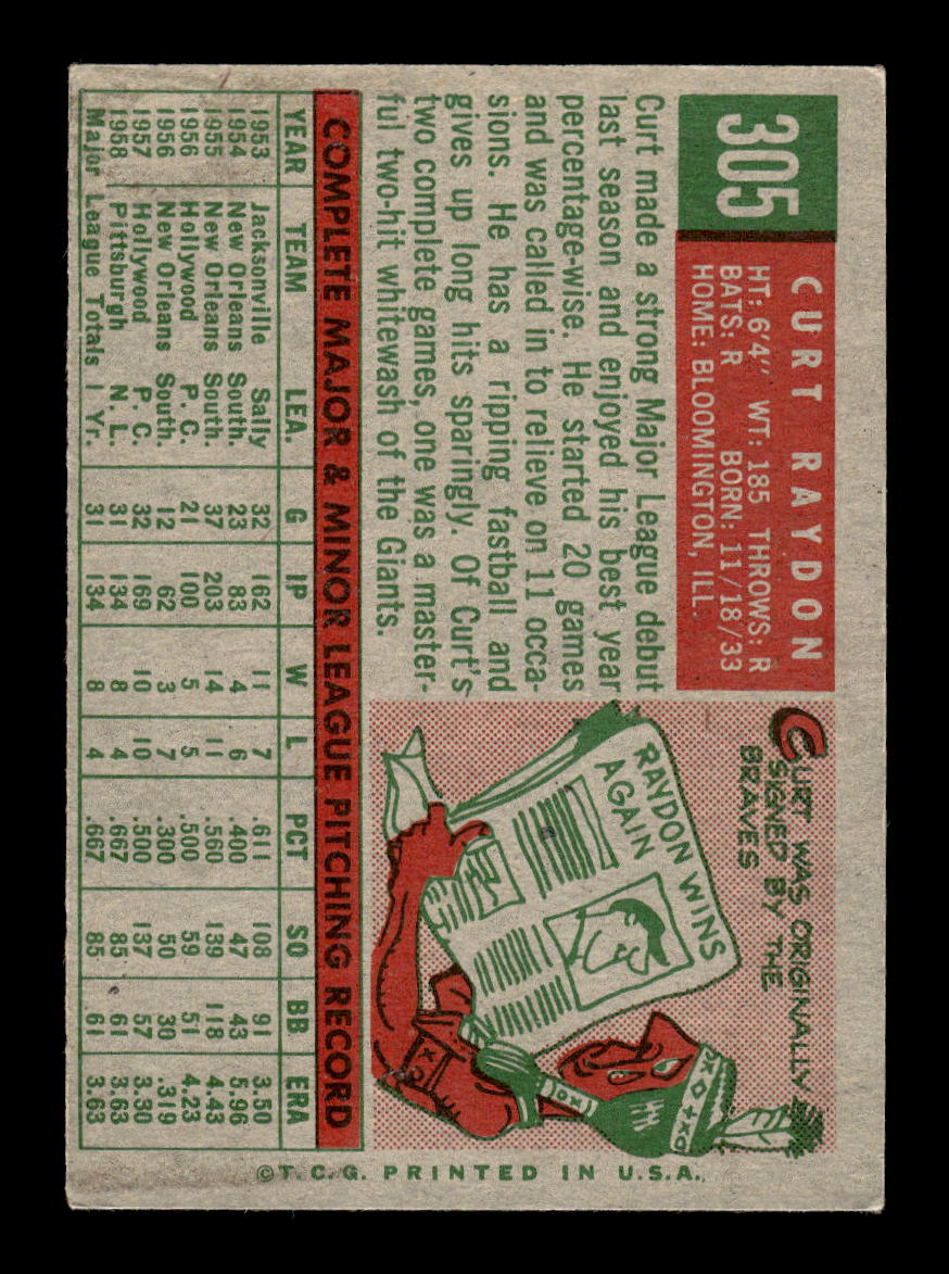 1959 Topps #305 Curt Raydon Pittsburgh Pirates EXMT 10013019