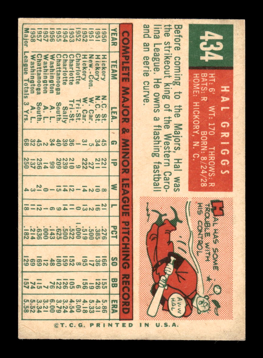 1959 Topps #434 Hal Griggs Washington Senators EXMT 10013046