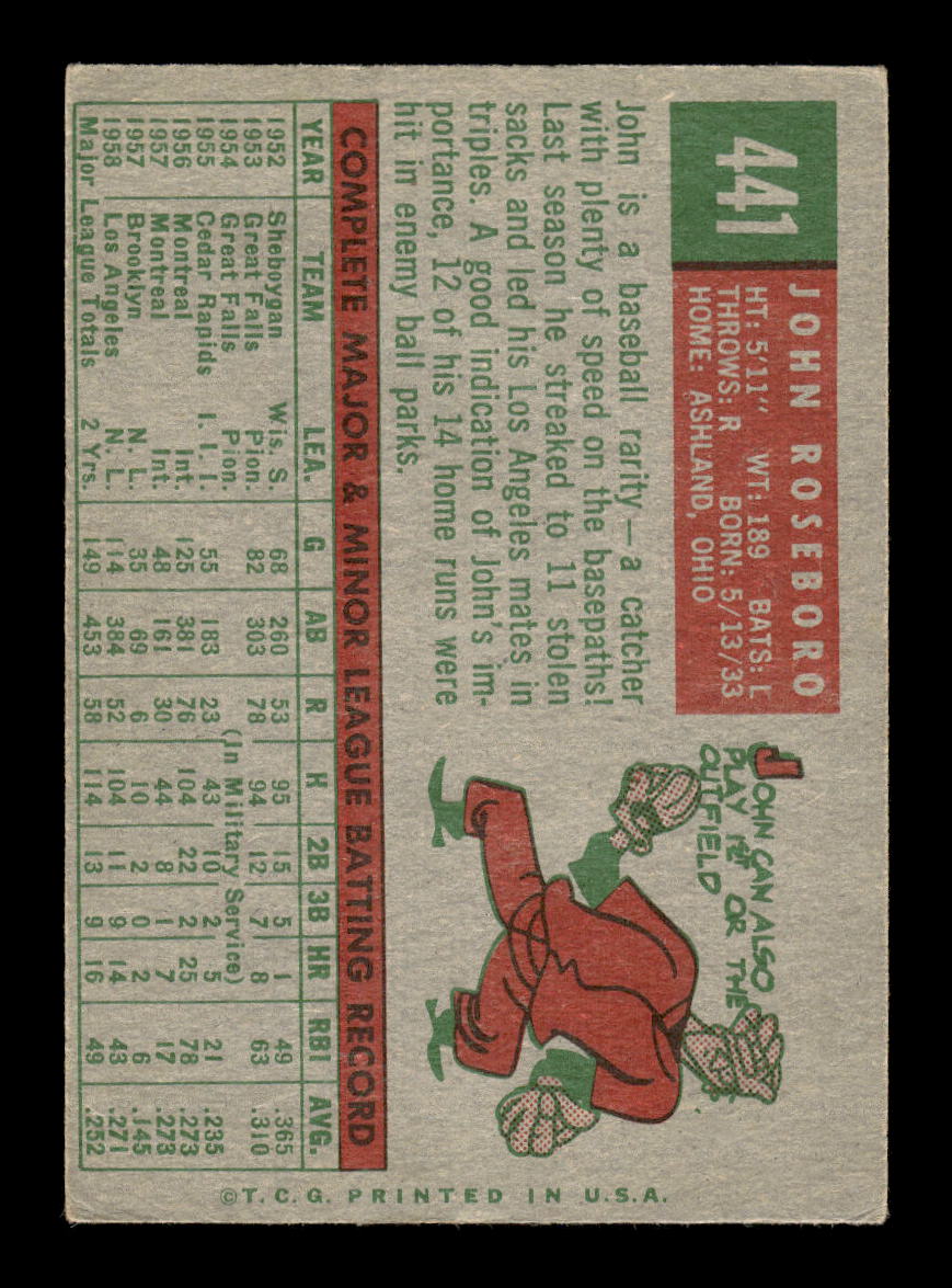1959 Topps #441 John Roseboro Los Angeles Dodgers EXMT 10013047