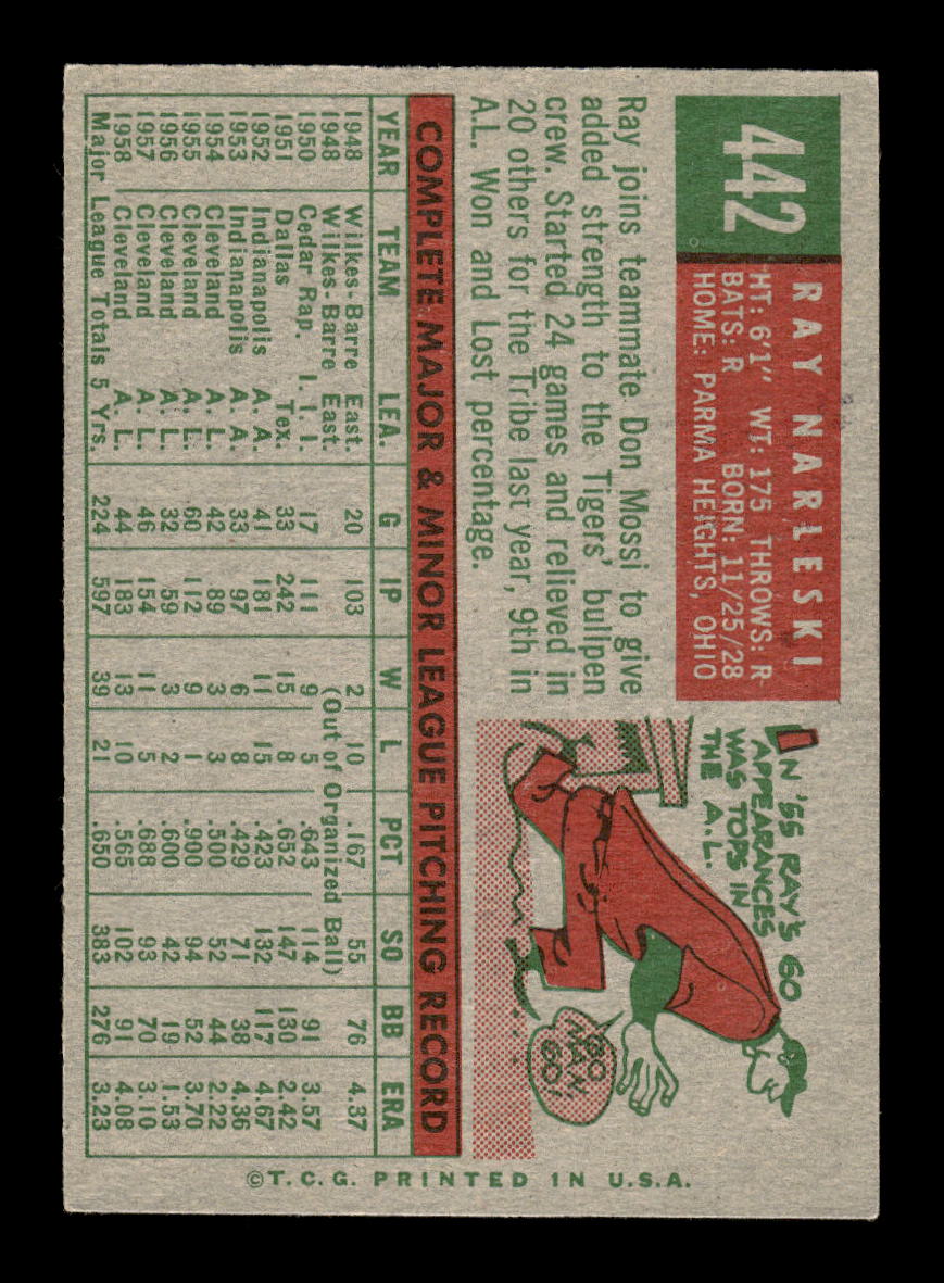 1959 Topps #442 Ray Narleski Detroit Tigers EXMT 10013048