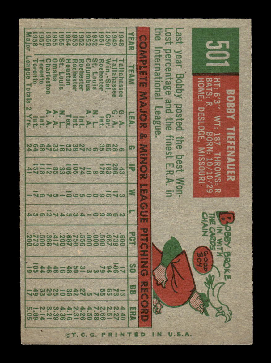 1959 Topps #501 Bobby Tiefenauer Cleveland Indians EXMT 10013060
