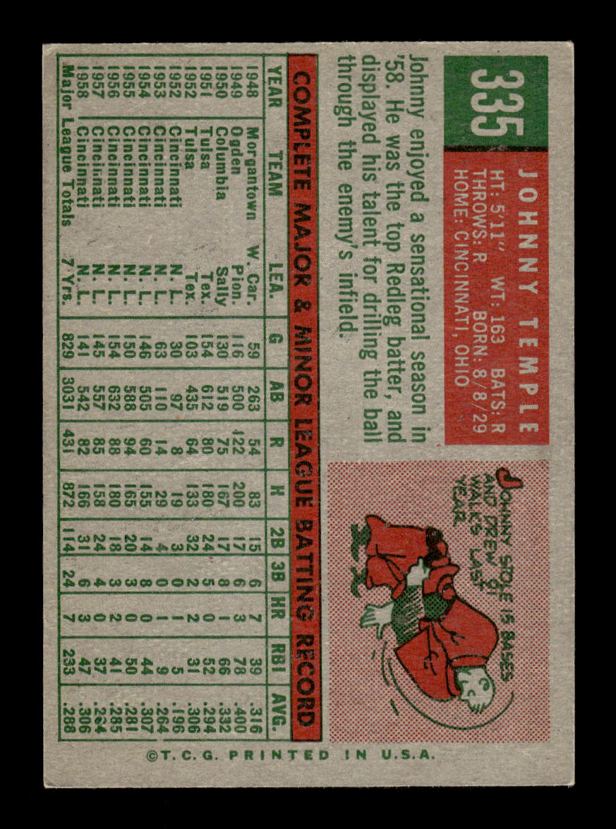 1959 Topps #335 Johnny Temple Cincinnati Redlegs EXMT 10013065