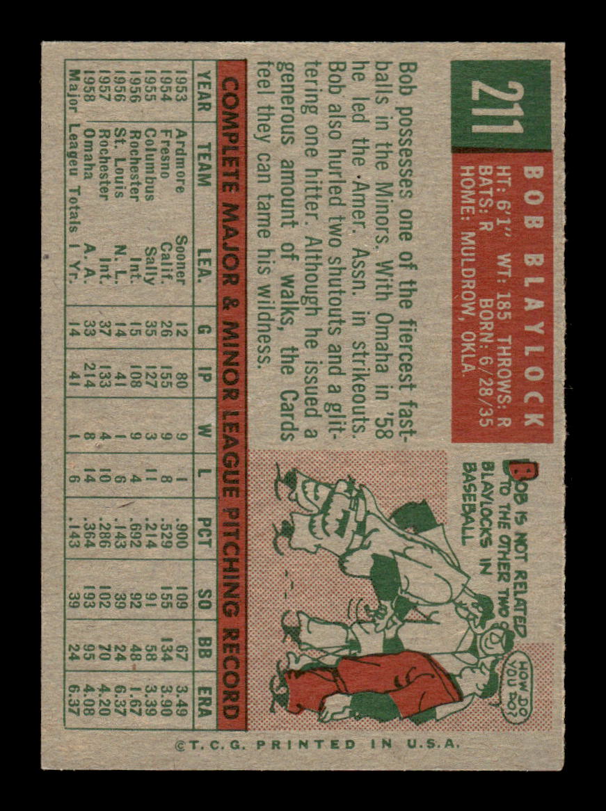 1959 Topps #211a Bob Blaylock St. Louis Cardinals EXMT 10013066