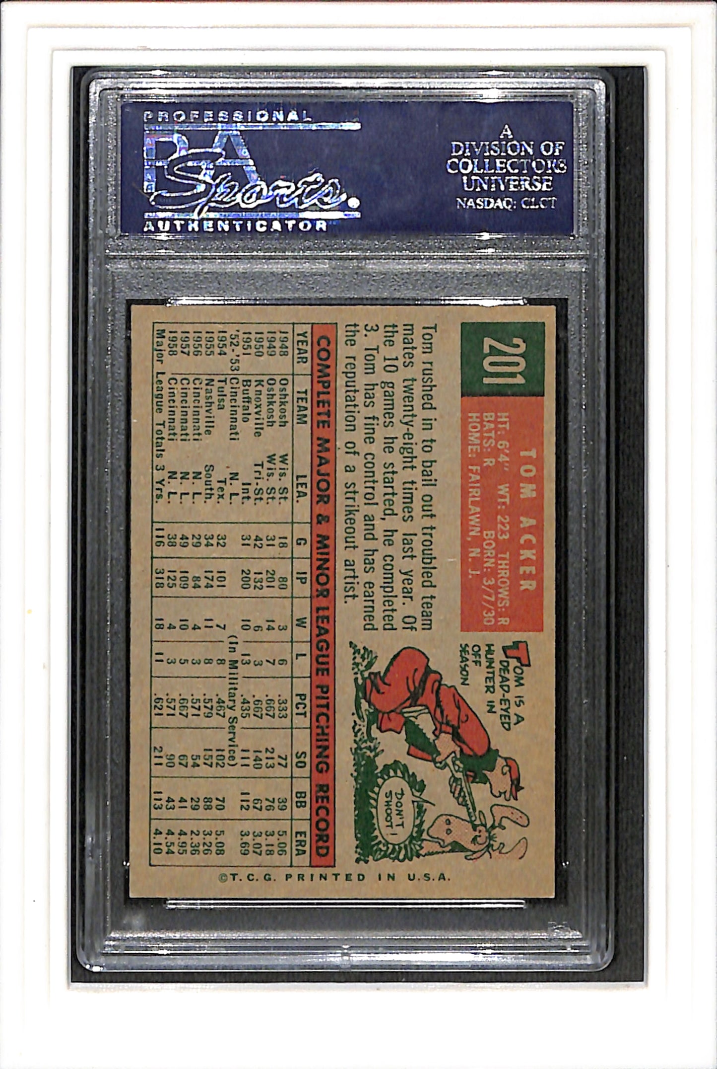 1959 Topps #201 Tom Acker PSA 6.5 SN 22941153