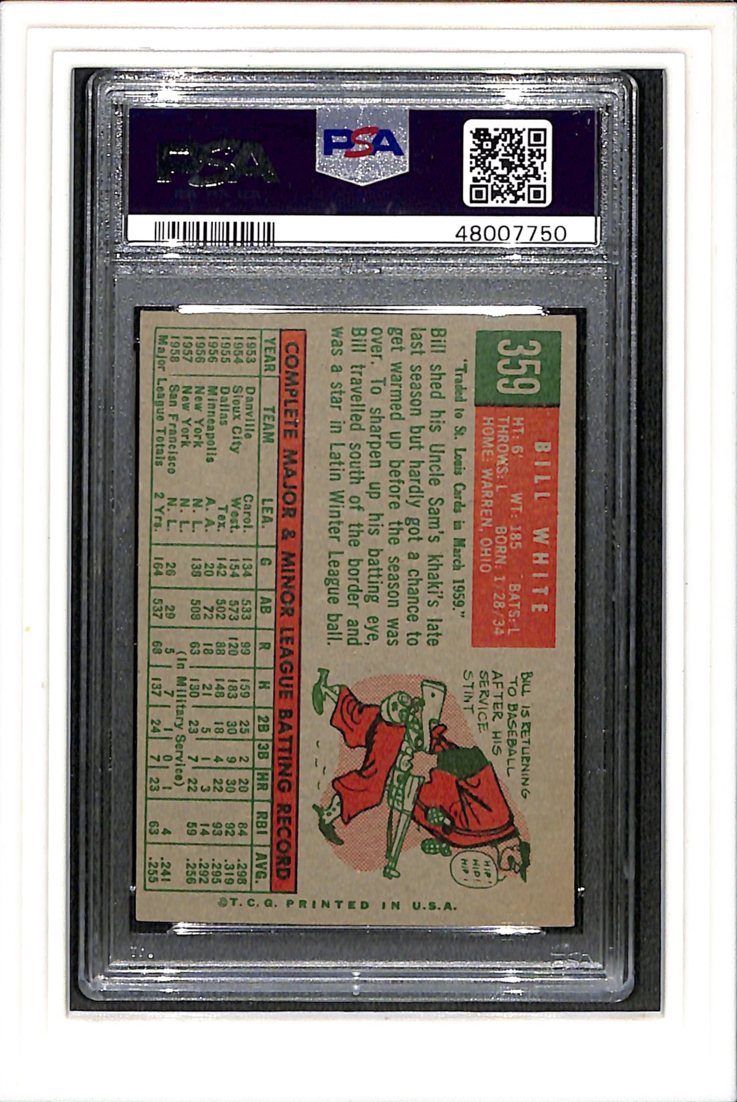 1959 Topps #359 Bill White PSA 6 SN 48007750