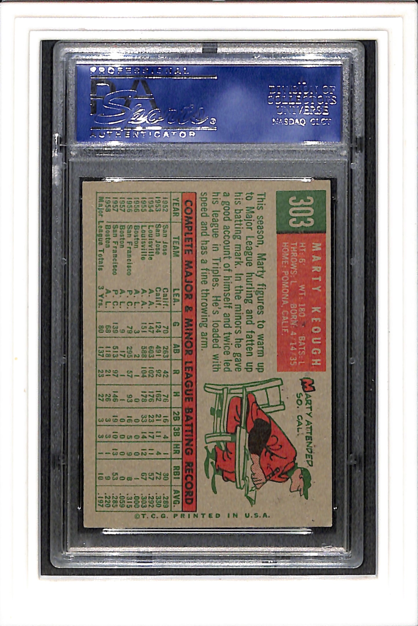 1959 Topps #303 Marty Keough PSA 6 SN 14729569
