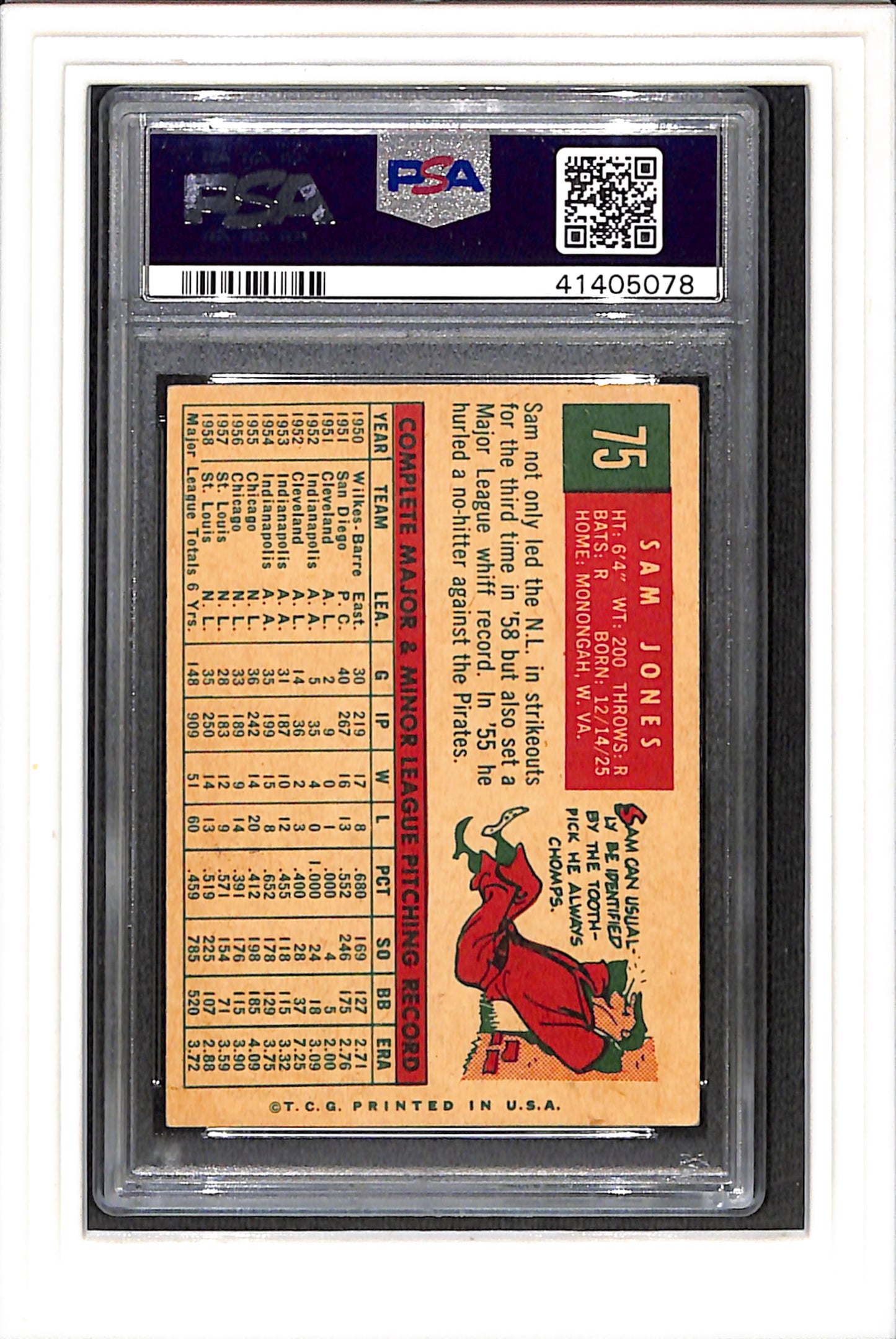 1959 Topps #75 Sam Jones PSA 5 SN 41405078