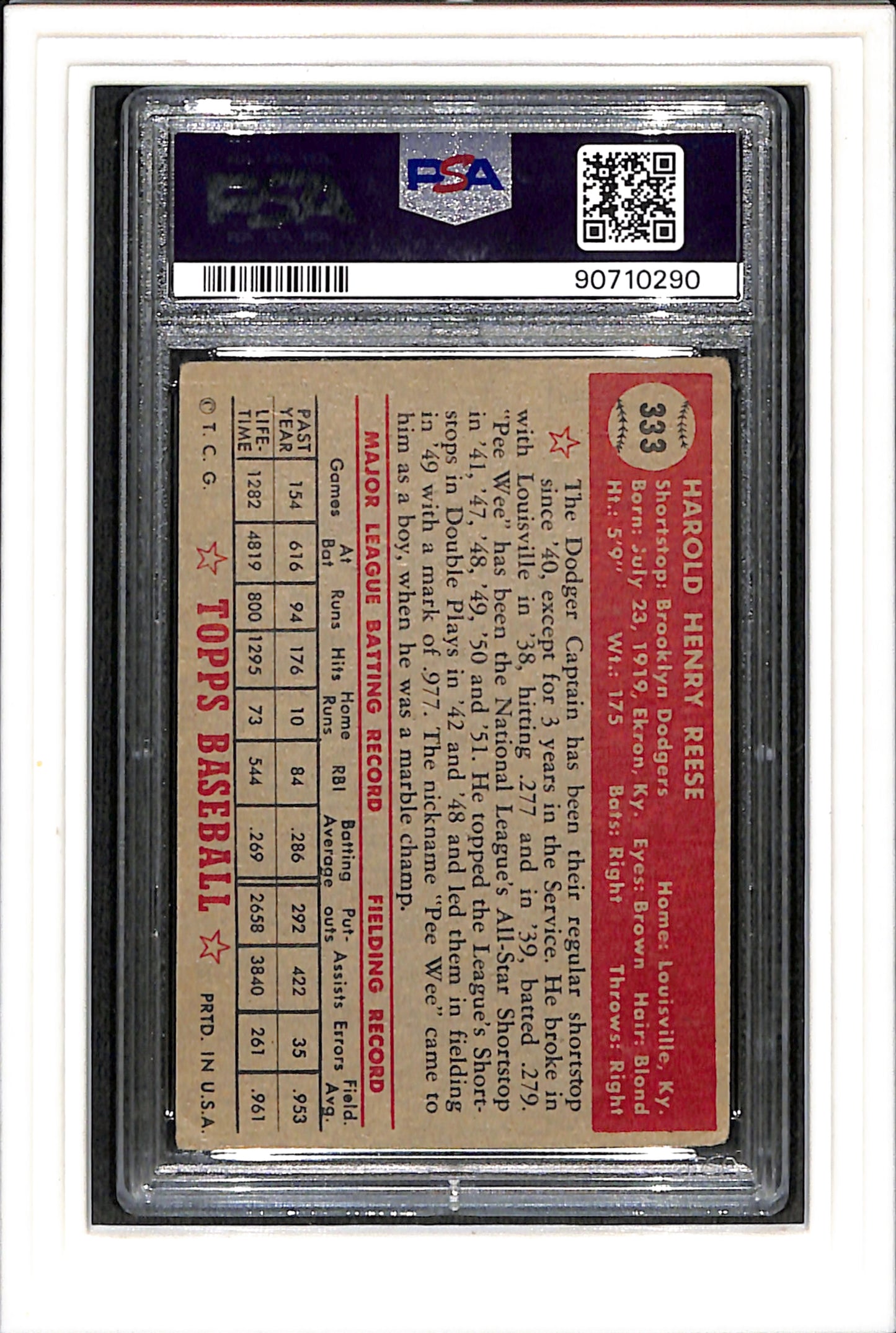 1952 Topps #333 Pee Wee Reese PSA 1.5 SN 90710290