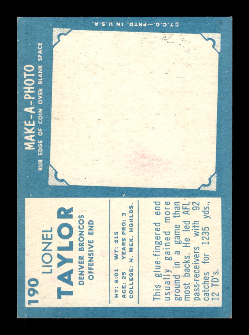 1961 Topps #190 Lionel Taylor Denver Broncos EXMT 10013104