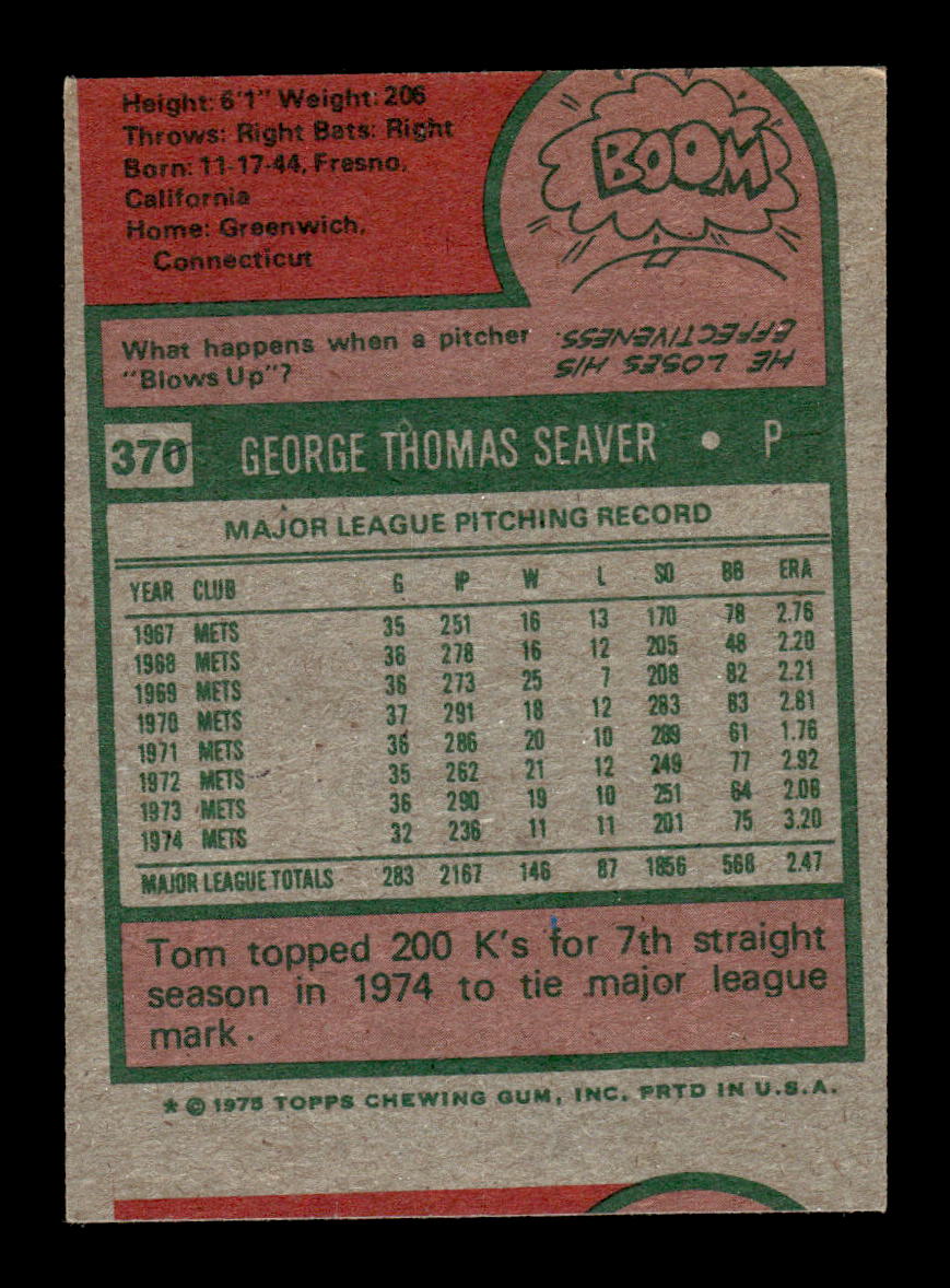 1975 Topps #370 Tom Seaver New York Mets EX 10013173
