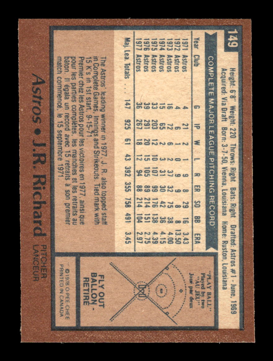 1978 O-Pee-Chee #149 J.R. Richard Houston Astros EX 10013495
