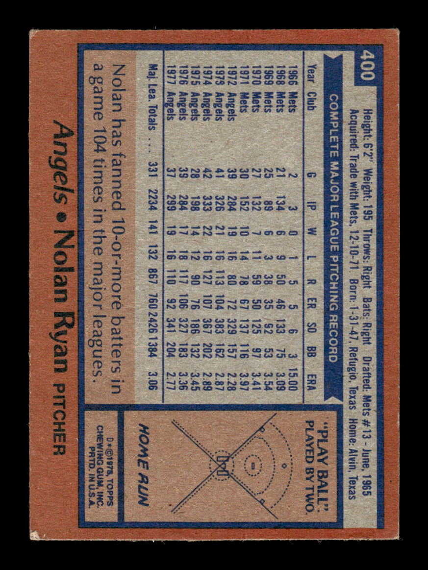 1978 Topps #400 Nolan Ryan California Angels VG 10013496