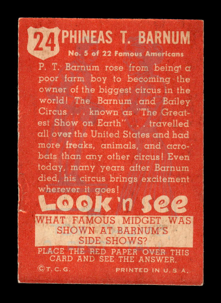 1952 Topps Look 'n See (R714-16) #24 Phineas T. Barnum G/VG 26013507