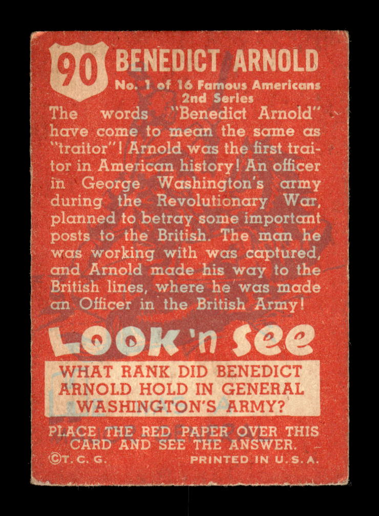 1952 Topps Look 'n See (R714-16) #90 Benedict Arnold VG 26013508