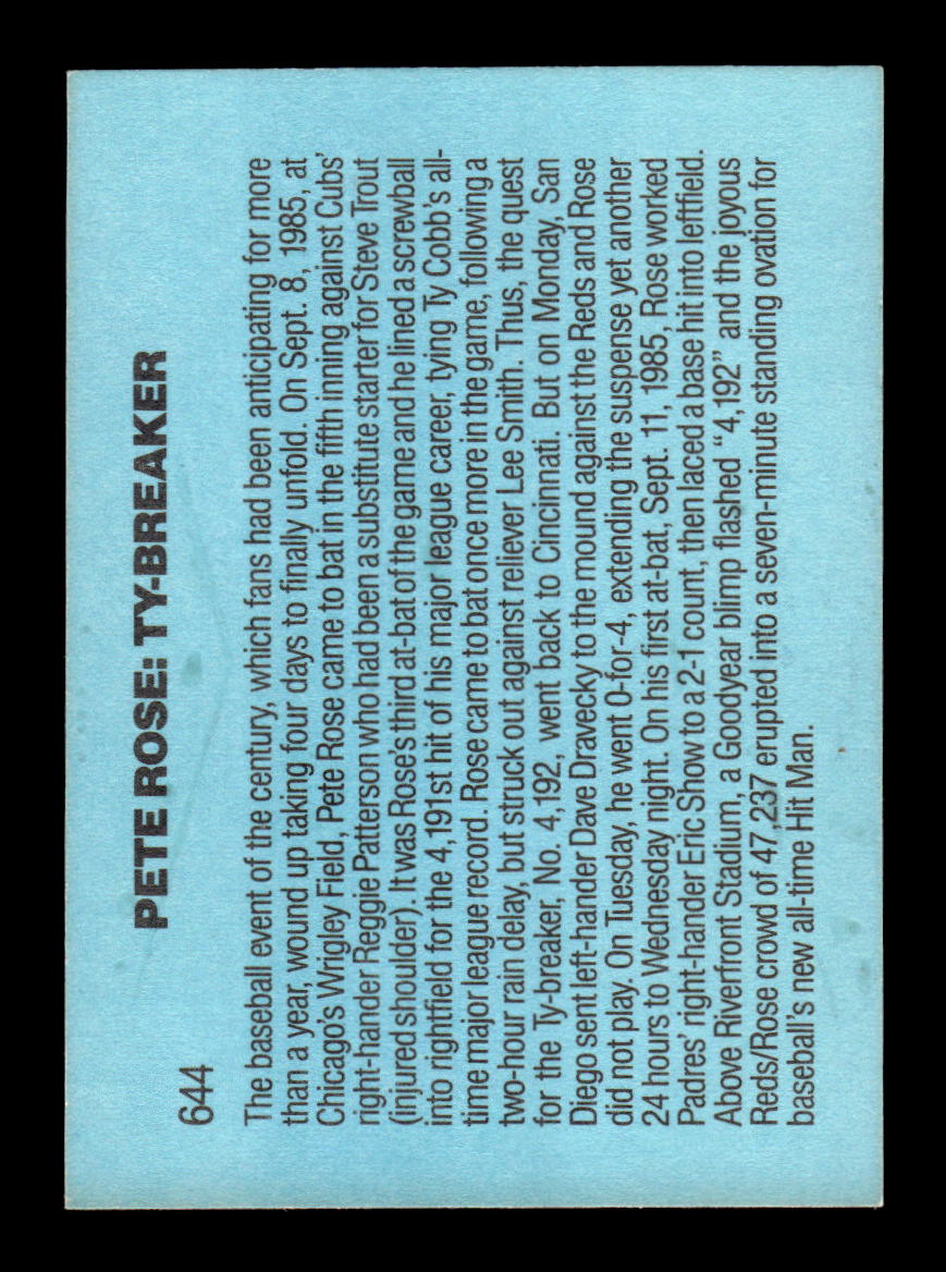 1986 Donruss #644 Pete Rose Cincinnati Reds VG MM26013514