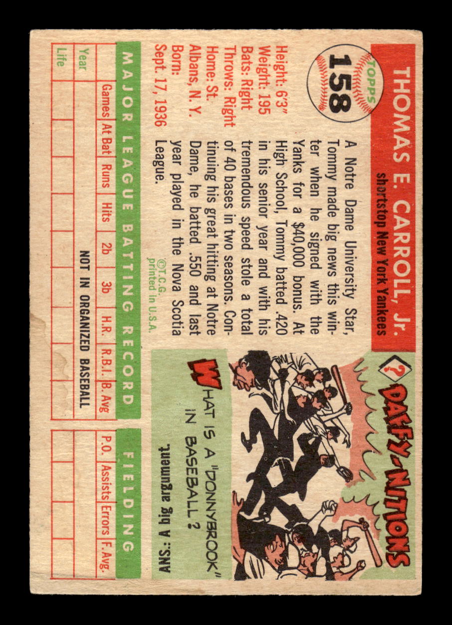 1955 Topps #158 Tom Carroll New York Yankees VG MM26013737