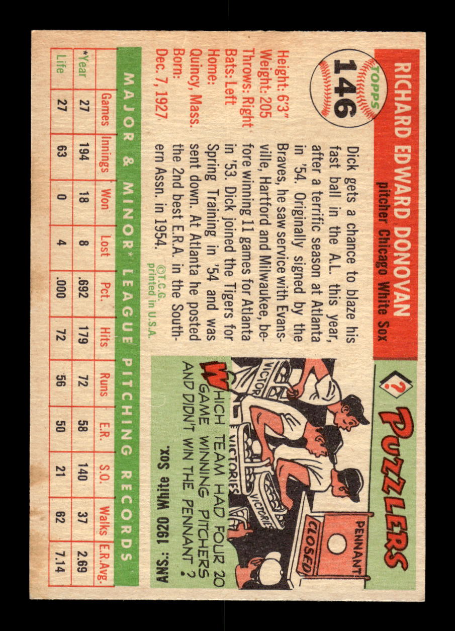 1955 Topps #146 Dick Donovan Chicago White Sox VG MM26013740