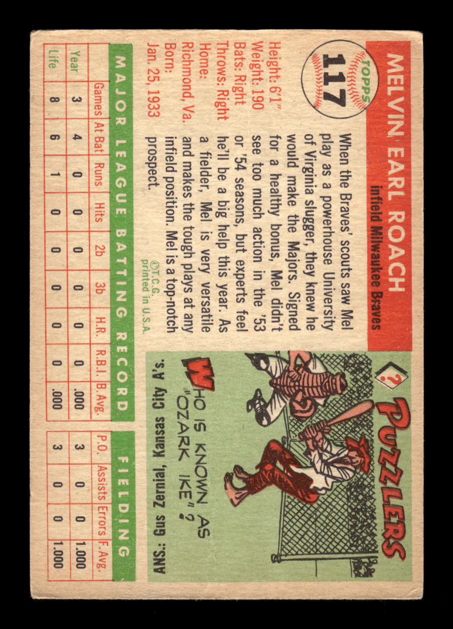 1955 Topps #117 Mel Roach Milwaukee Braves VG MM26013759