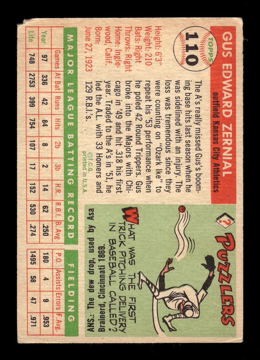 1955 Topps #110 Gus Zernial Kansas City Athletics VG MM26013764