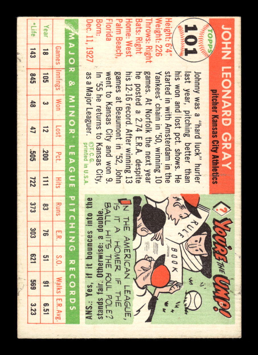 1955 Topps #101 Johnny Gray Kansas City Athletics VG MM26013766