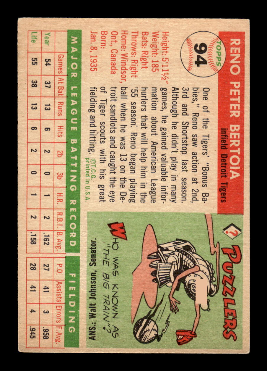 1955 Topps #94 Reno Bertoia Detroit Tigers VG MM26013771
