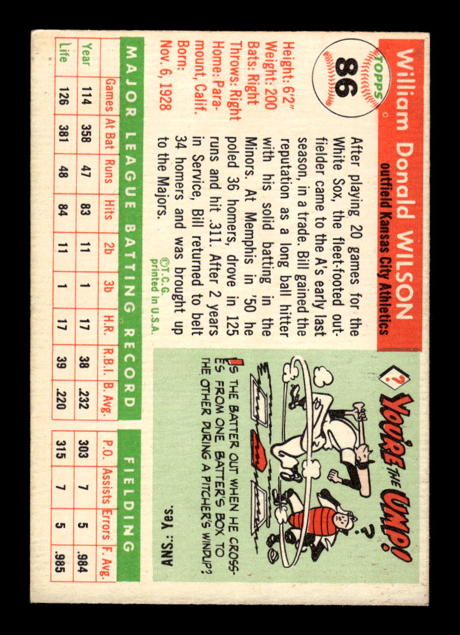 1955 Topps #86 Bill Wilson Kansas City Athletics VG MM26013776