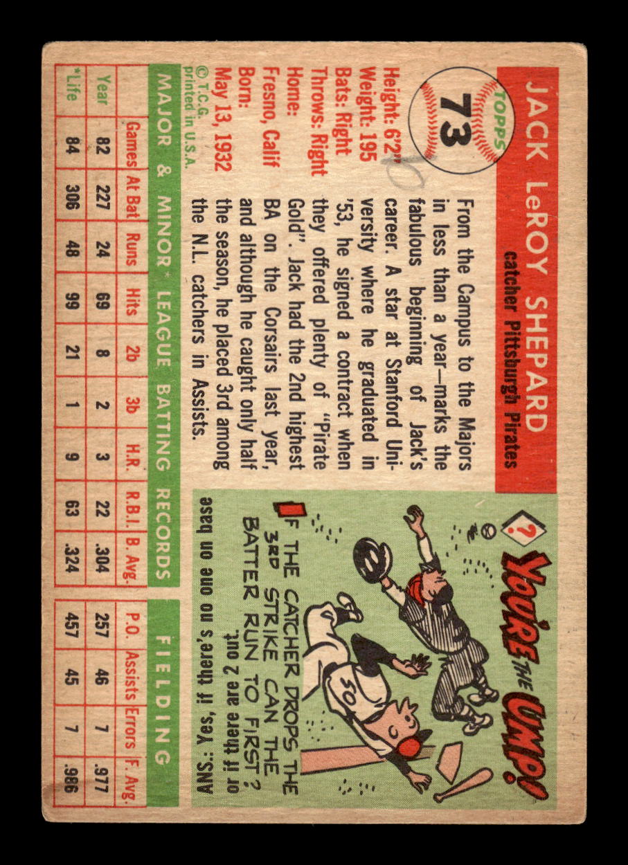 1955 Topps #73 Jack Shepard Pittsburgh Pirates VG MM26013780