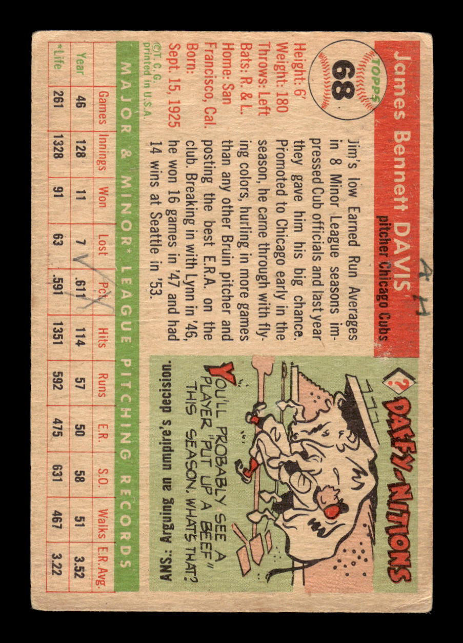 1955 Topps #68 Jim Davis Chicago Cubs VG MM26013782