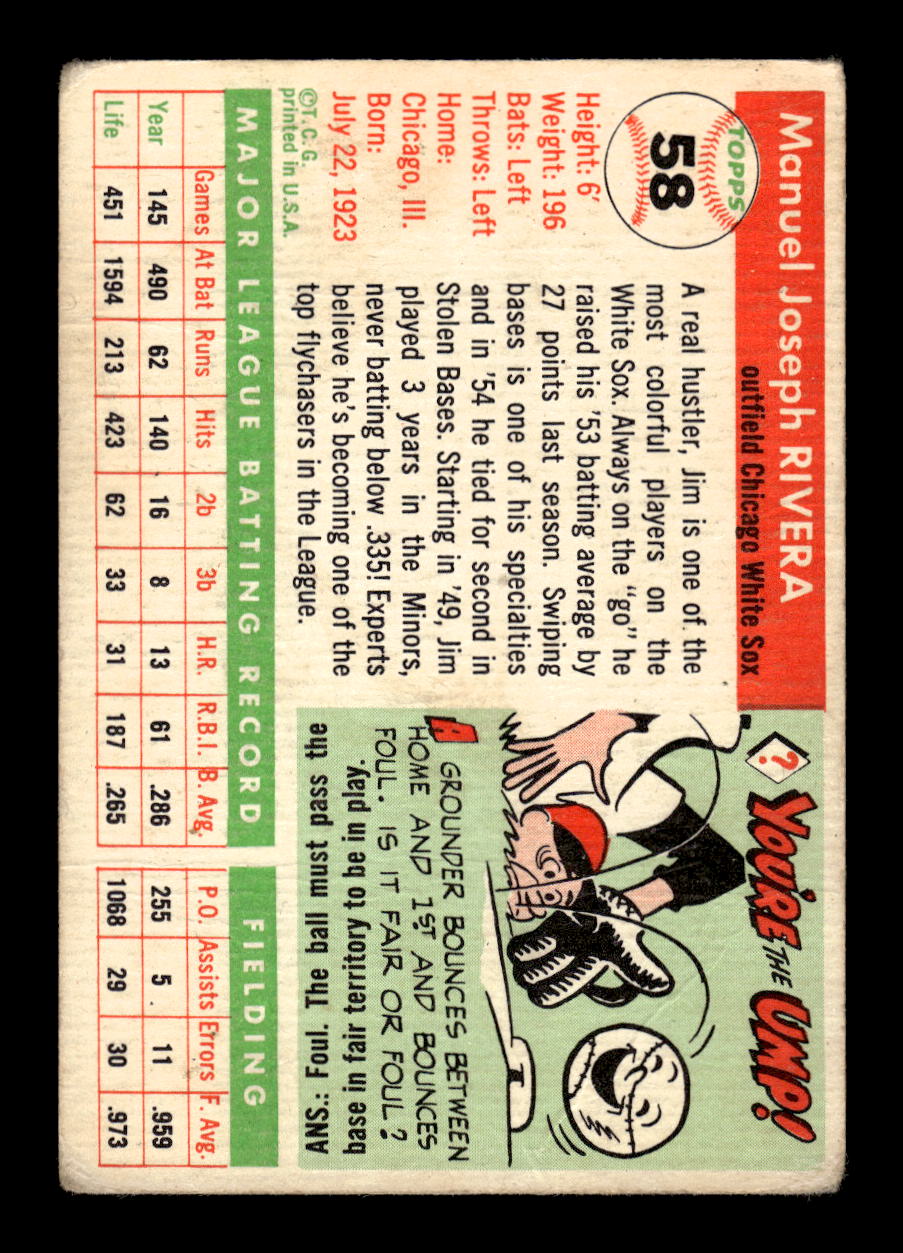 1955 Topps #58 Jim Rivera Chicago White Sox VG MM26013787