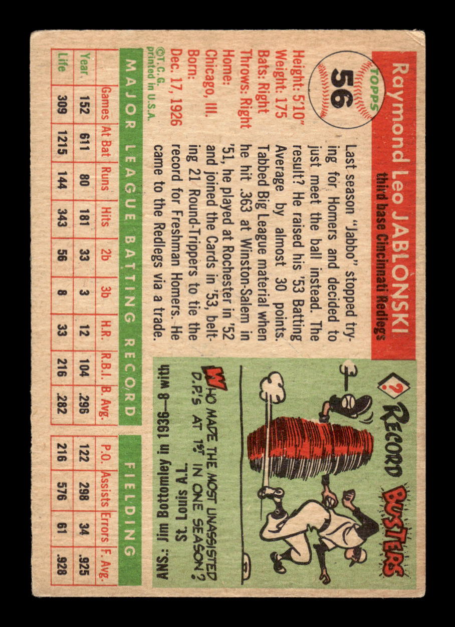 1955 Topps #56 Ray Jablonski Cincinnati Redlegs VG MM26013789