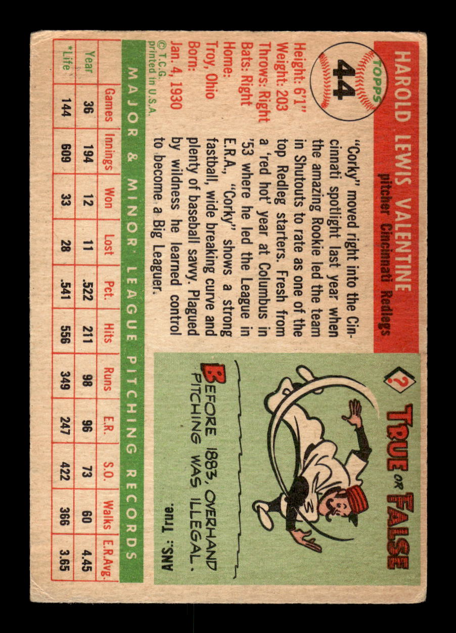 1955 Topps #44 Corky Valentine Cincinnati Redlegs VG MM26013792
