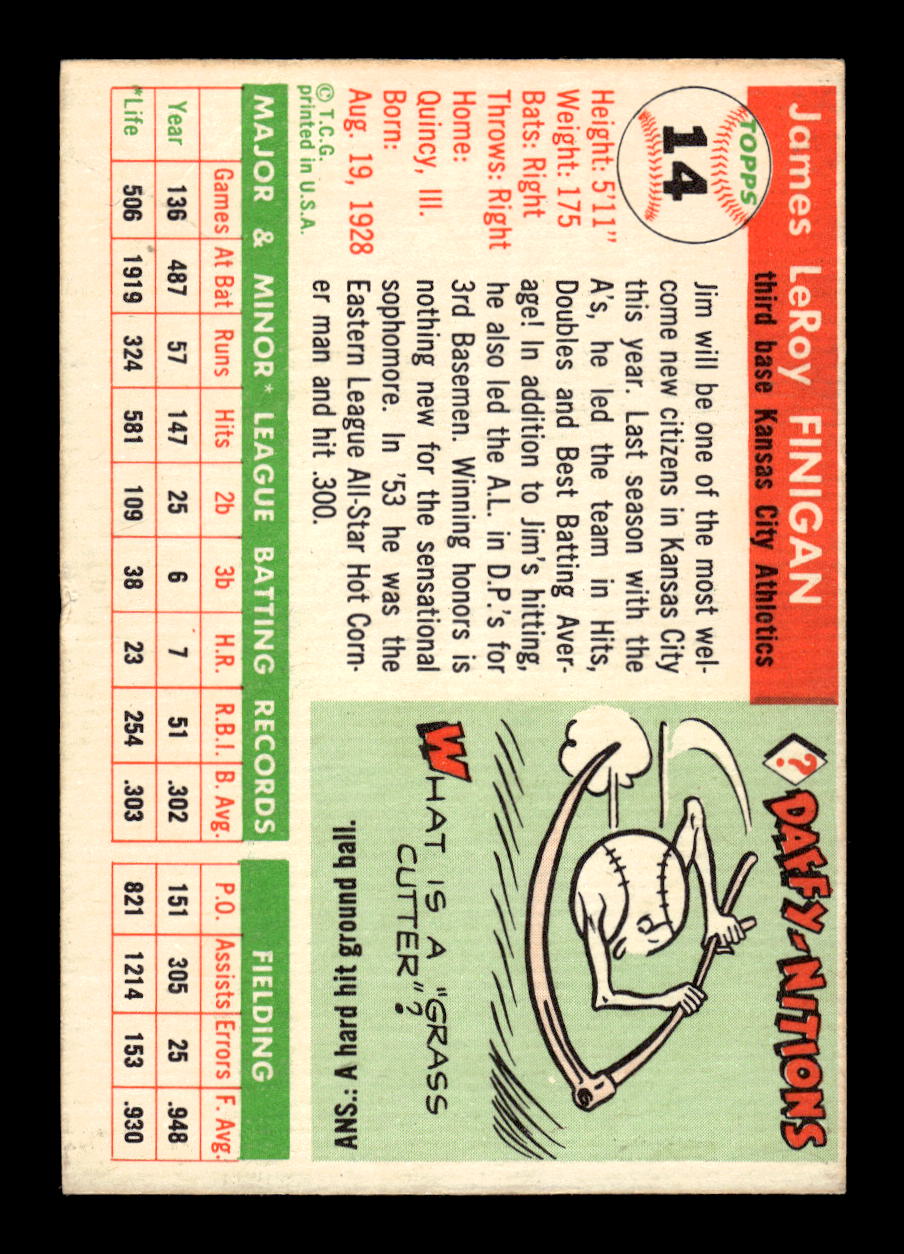 1955 Topps #14 Jim Finigan Kansas City Athletics VG MM26013799