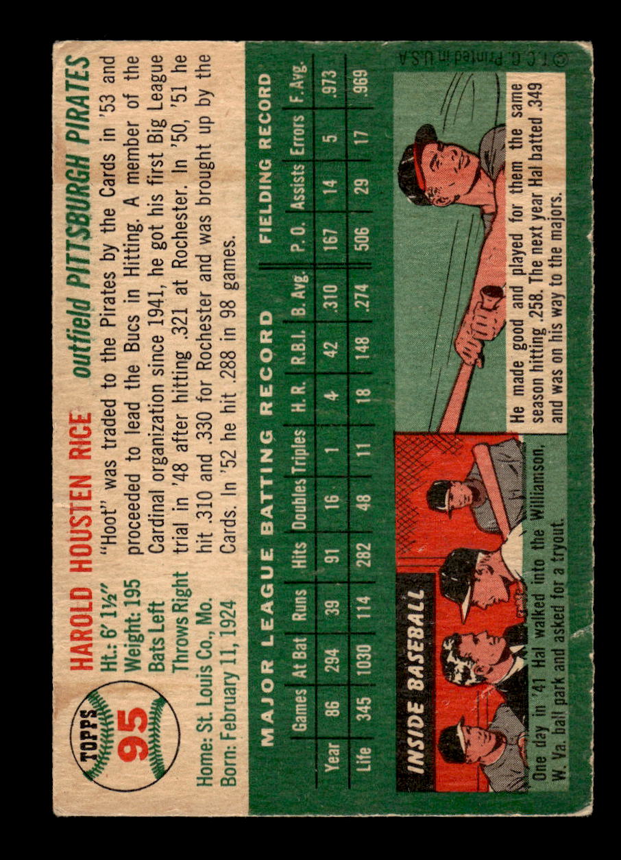 1954 Topps #95 Hal Rice Pittsburgh Pirates VG MM26013808