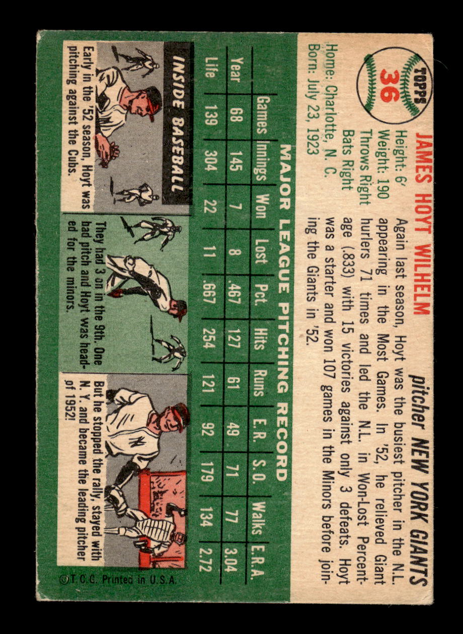 1954 Topps #36 Hoyt Wilhelm New York Giants VG MM26013812
