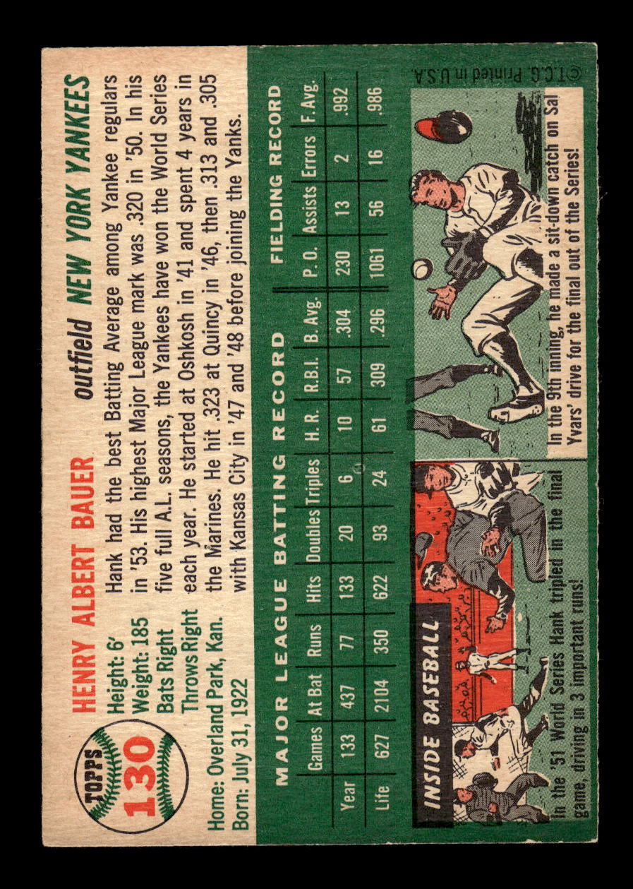 1954 Topps #130 Hank Bauer New York Yankees VG MM26013816