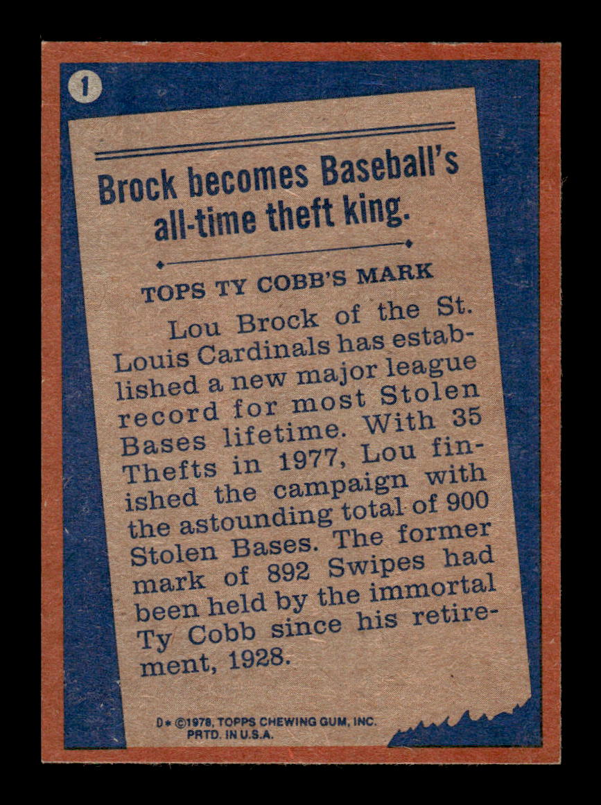 1978 Topps #1 Lou Brock St. Louis Cardinals EX MM26013928