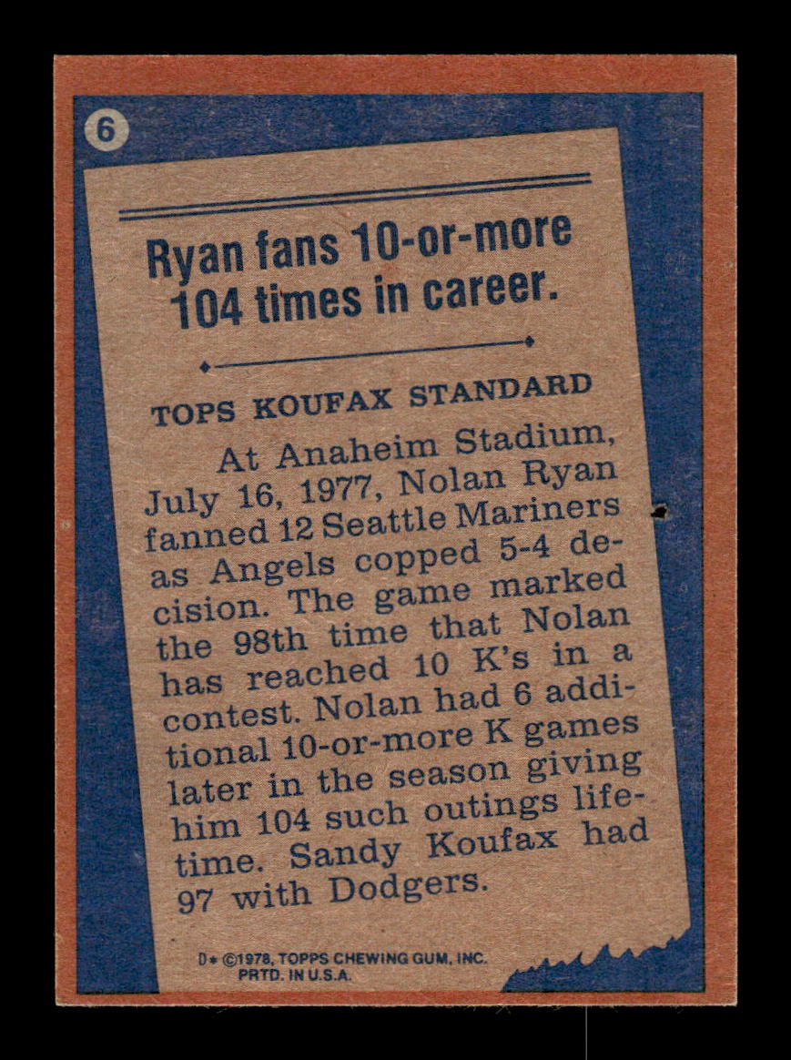 1978 Topps #6 Nolan Ryan California Angels EX MM26013929
